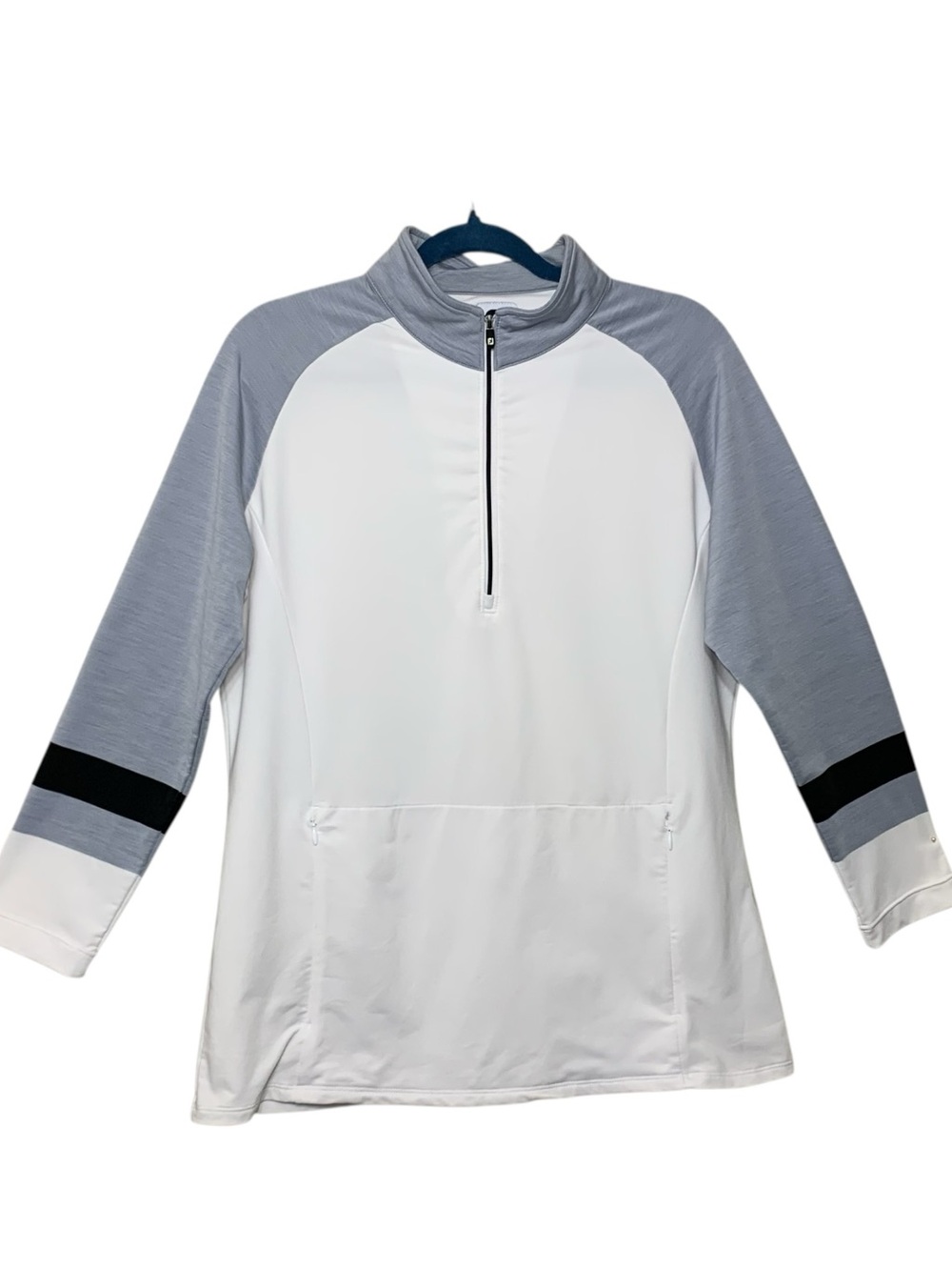FootJoy White Golf 1/4 Zip Sz L Gray 3/4 Sleeves Zip Pocket Active Minimalist